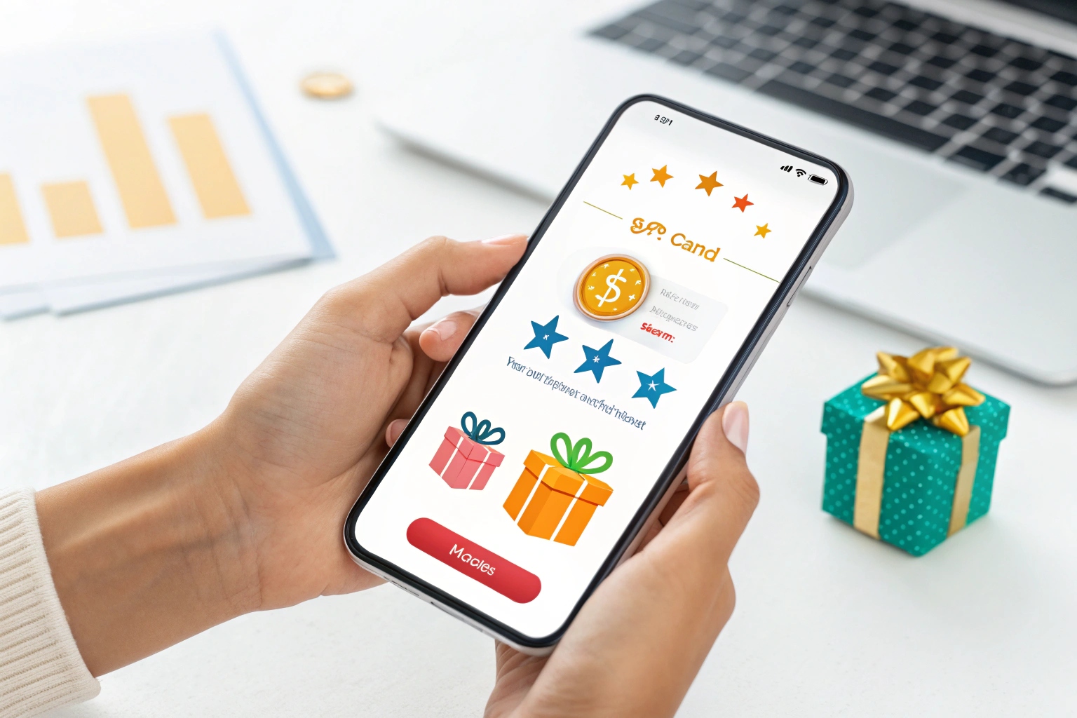 a clean modern mockup of a user holding a phone o